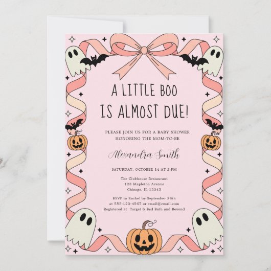 Little Boo Halloween Coquette Ribbon Babydusche Einladung (Vorderseite)