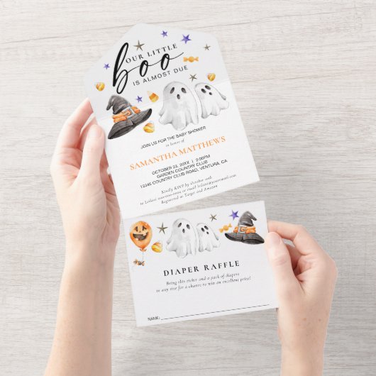 Little Boo Halloween Diaper Raffle All In One Einladung (Abreißen)