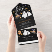 Little Boo Halloween Diaper Raffle Black All In One Einladung (Abreißen)
