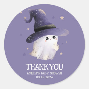 Little Boo Halloween-Geist lila Babyparty Runder Aufkleber