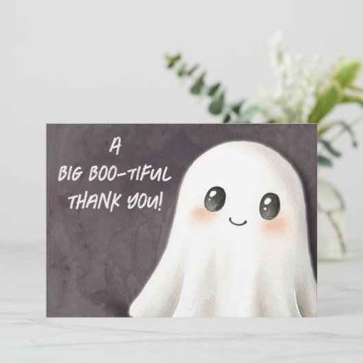 Little Boo Halloween Ghost Baby Dusche Dankeskarte (Stehend Vorderseite)