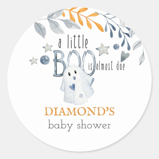 Little Boo Halloween Ghost Baby Dusche Runder Aufkleber (Vorderseite)