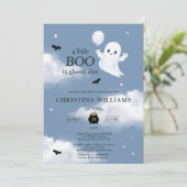 Little Boo Halloween Ghost Blue Baby Dusche Einladung (Stehend Vorderseite)