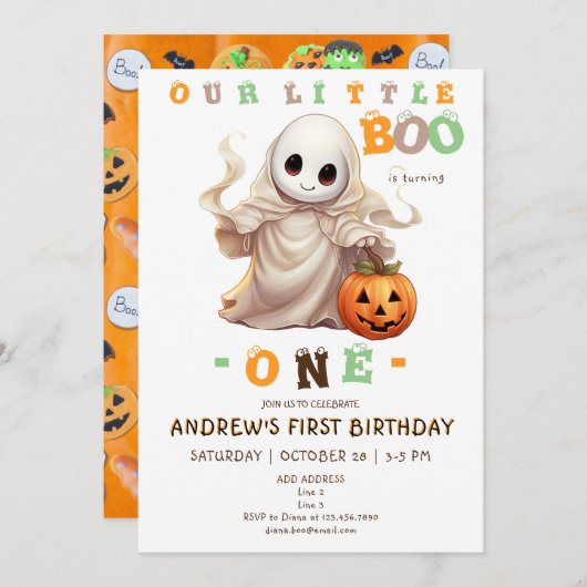 Little Boo Halloween Ghost jedes Alter 1. Geburtst Einladung (Vorne/Hinten)