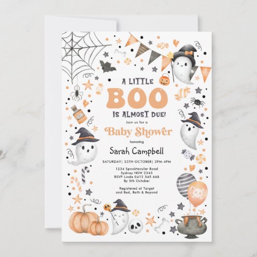 Little Boo Halloween Ghost Neutral Baby Dusche Einladung (Vorderseite)