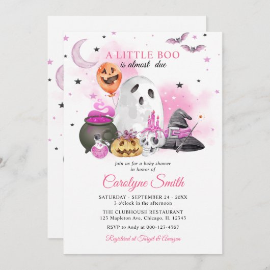 Little Boo Halloween Girl Baby Shower Einladung (Vorne/Hinten)