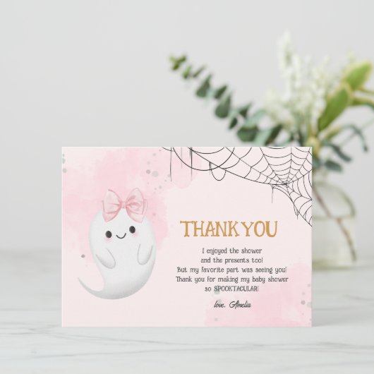 Little Boo Halloween Mädchen Dusche Dankeskarte (Stehend Vorderseite)