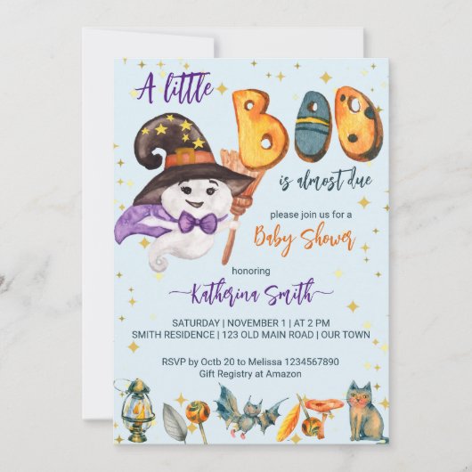 Little Boo Halloween niedliche Babyhockeydusche Einladung (Vorderseite)