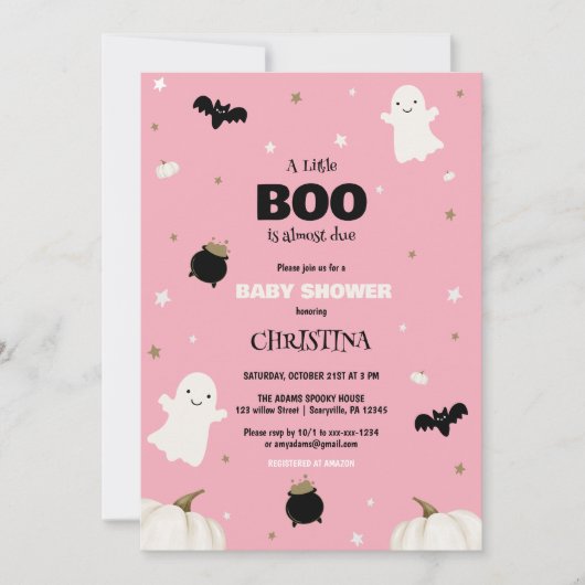 Little Boo Halloween Pink Girl Baby Dusche Einladung (Vorderseite)