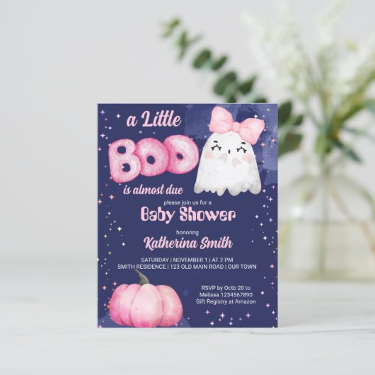 Little Boo Halloween Pink Mädchen Dusche einladen (Stehend Vorderseite)