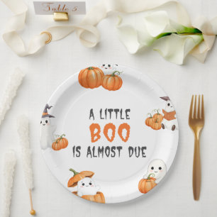 Little Boo Halloween Pumpkin Baby Shower Party Pappteller