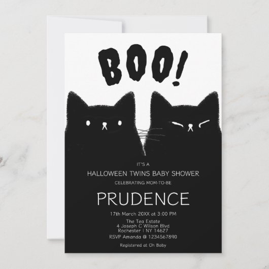 Little Boo Halloween Twins Baby Dusche Einladung (Vorderseite)
