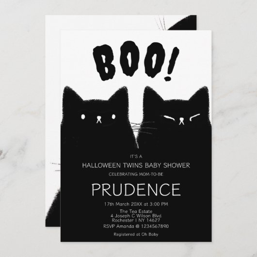Little Boo Halloween Twins Baby Dusche Einladung (Vorne/Hinten)