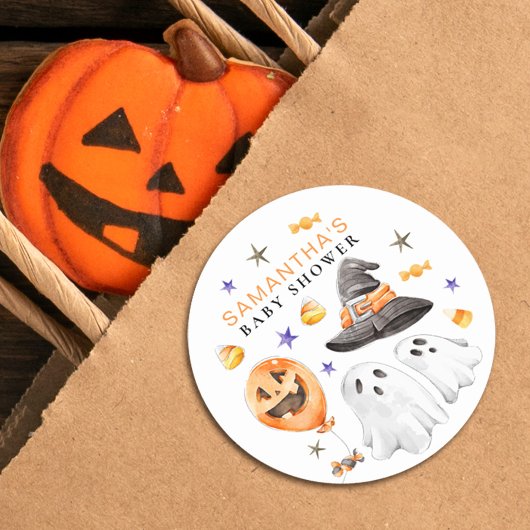 Little Boo Halloween Watercolor Babydusche Runder Aufkleber