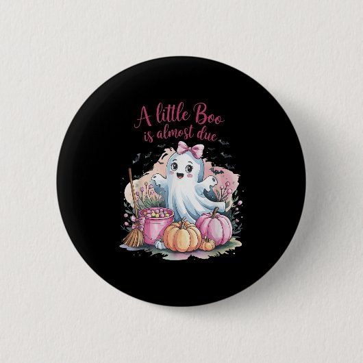 Little Boo Is Almost Due Halloween Theme Girl Baby Button (Vorderseite)