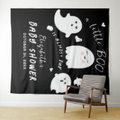 Little Boo is Due Ghost Halloween Baby Shower Wandteppich (Beispiel (Horizontal))