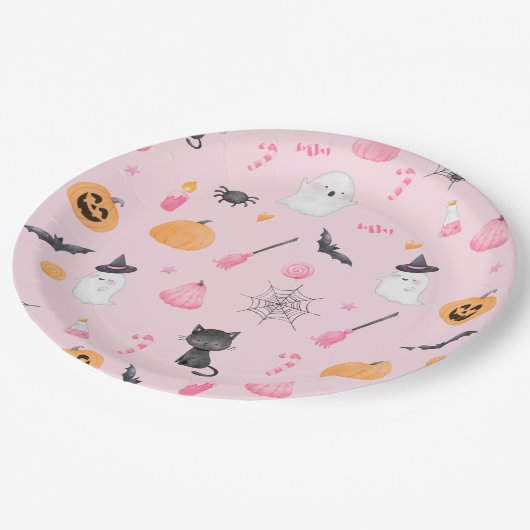 Little Boo ist fast die richtige rosa Babydusche Pappteller (Schrägansicht)