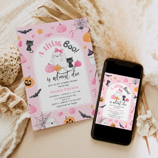 Little Boo ist fast Due pink Mädchen Dusche Einladung