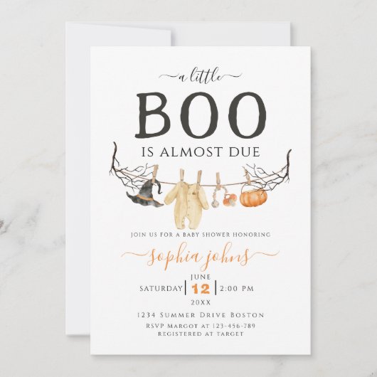 Little Boo ist fast gerade wegen Halloween Babydus Einladung (Vorderseite)