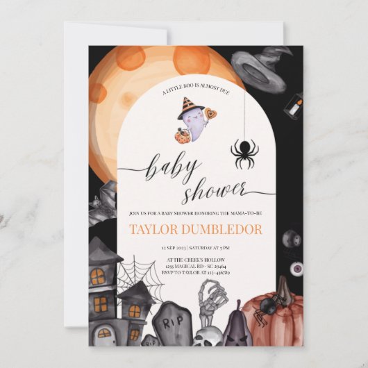 Little Boo ist fast gerade wegen Halloween Babydus Einladung (Vorderseite)