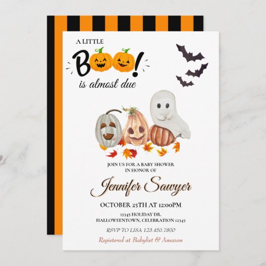 Little Boo ist fast zur Zeit Halloween Baby-Dusche Einladung (Vorne/Hinten)