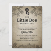 Little Boo ist wegen rustikaler Halloween-Kinderdu Einladung (Vorderseite)