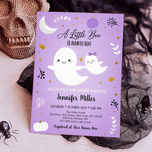 Little Boo Lila Ghost Pumpkin Baby Dusche Einladung