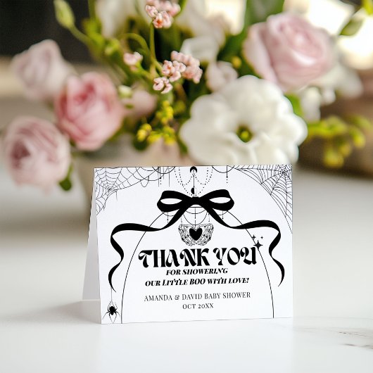 Little Boo Minimal Gothic Halloween Baby Shower Dankeskarte