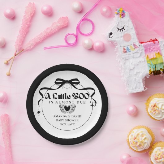 Little Boo Minimal Gothic Halloween Baby Shower Pappteller (Party)