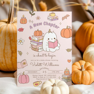 Little Boo Neues Kapitel Pink Fall Baby Dusche Einladung