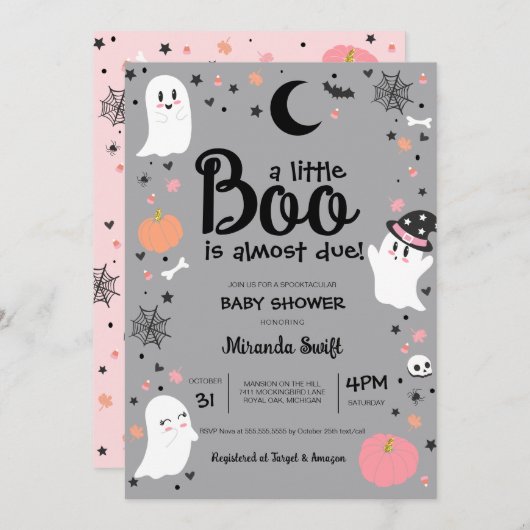 Little Boo Niedlich Ghost Halloween Girl Baby Dusc Einladung (Vorne/Hinten)