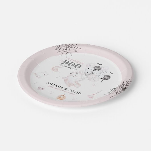 Little Boo Niedlich Ghost Halloween Kindermädchend Pappteller (Schrägansicht)