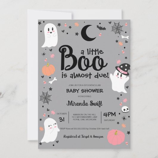 Little Boo Niedlich Ghost Halloween Pink Baby Dusc Einladung (Vorderseite)