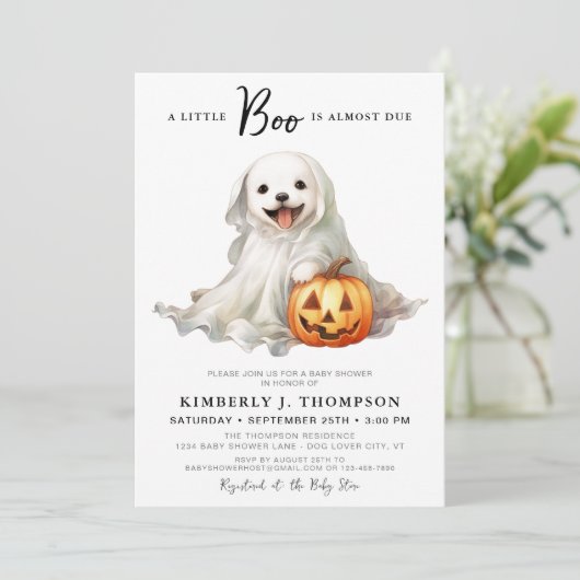 Little Boo Niedlich Halloween Simple Baby Dusche Einladung (Stehend Vorderseite)