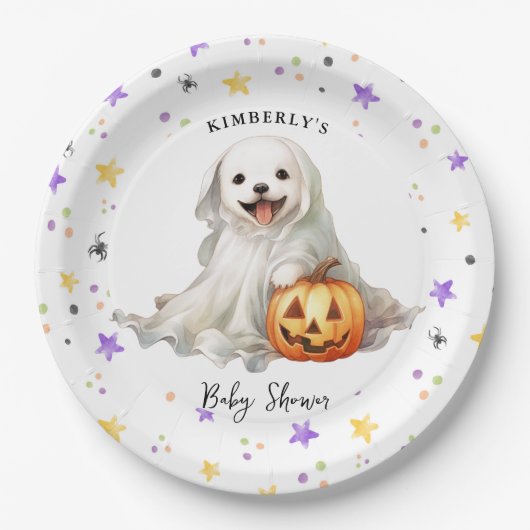 Little Boo Niedlich Halloween Simple Baby Dusche Pappteller (Vorderseite)