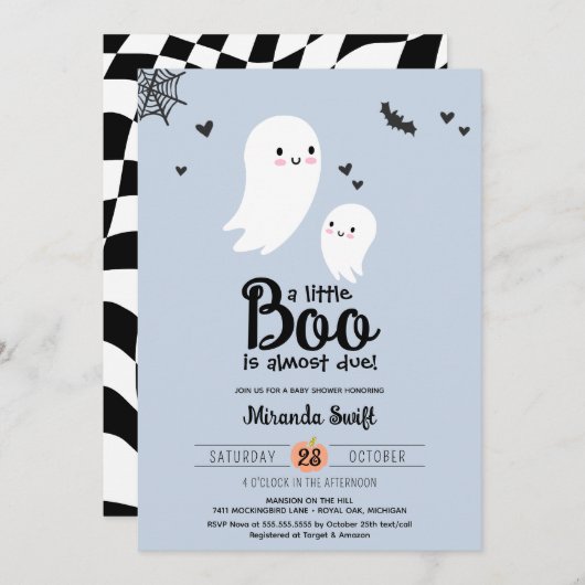 Little Boo Niedlich Mommy Baby Ghost Halloween Dus Einladung (Vorne/Hinten)