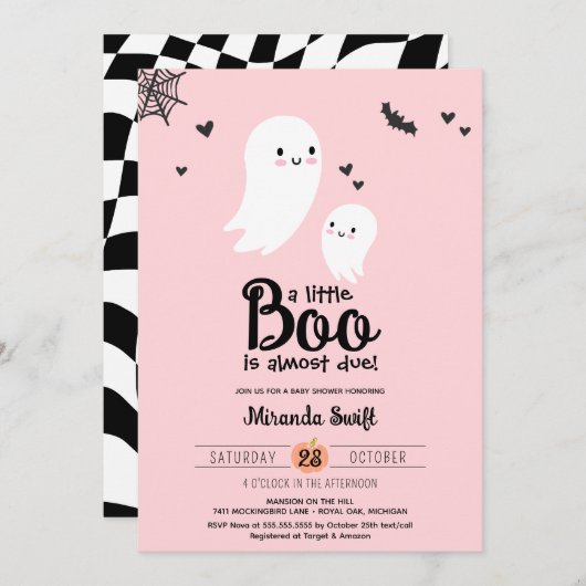 Little Boo Niedlich Mommy Baby Ghost Halloween Dus Einladung (Vorne/Hinten)