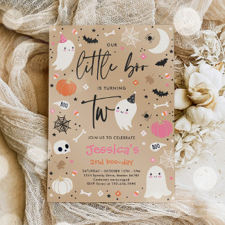 Little Boo Niedlich Pink Ghost 2. Geburtstag Party Einladung