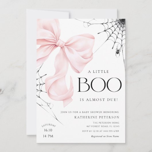 Little Boo Pink Bow Baby Dusche Einladung (Vorderseite)