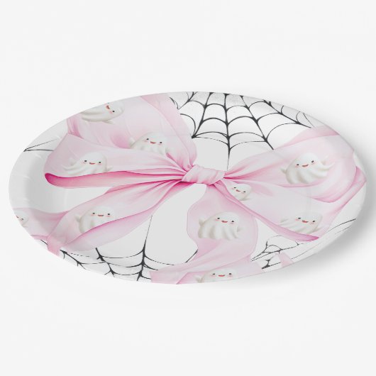 Little Boo PINK Bow Baby Dusche Pappteller (Schrägansicht)