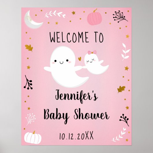 Little Boo Pink Girl Ghost Baby Dusche Willkommen Poster (Vorne)