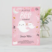 Little Boo Pink Gold Ghost Pumpkin Baby Dusche Einladung (Stehend Vorderseite)