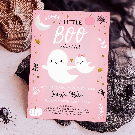 Little Boo Pink Gold Ghost Pumpkin Baby Dusche Einladung