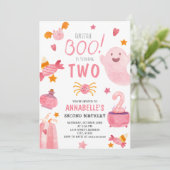 Little Boo Pink Halloween 2. Geburtstag Einladung (Stehend Vorderseite)