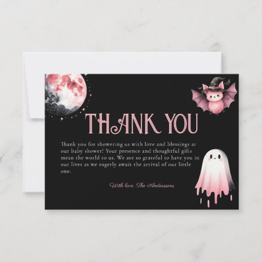 Little Boo Pink Halloween Ghost Baby Dusche Dankeskarte (Vorderseite)