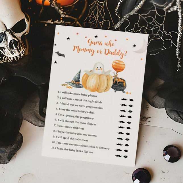 Little Boo Pumpkin rät, wer Mama oder Daddy Game i (Pumpkin Halloween Baby Shower Guess who Mommy or Daddy Game)