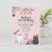 Little Boo Two, Pink 2nd Ghost Birthday Einladung (Stehend Vorderseite)