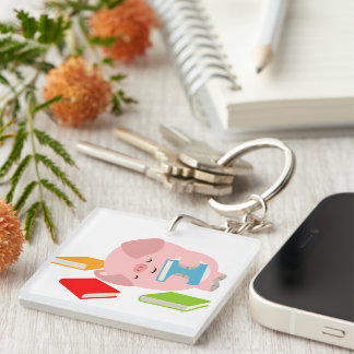 Little Book Lover (Cartoon Pig) Acrylischer Schlüs Schlüsselanhänger