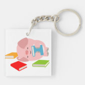 Little Book Lover (Cartoon Pig) Acrylischer Schlüs Schlüsselanhänger (Rückseite)