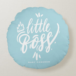 Little Boss Zitat Moderne Kalligrafie Aqua Blue Rundes Kissen